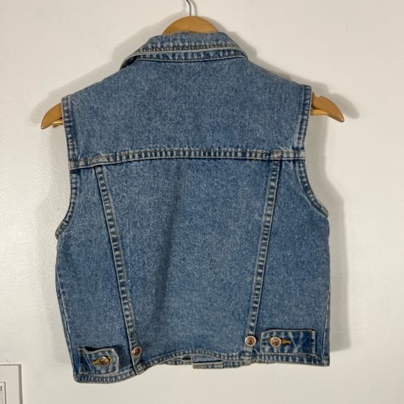Vintage 90s Denim Vest Womens Sz Small Buttons Light Wash Jean Vest Retro Funky - Picture 2 of 9